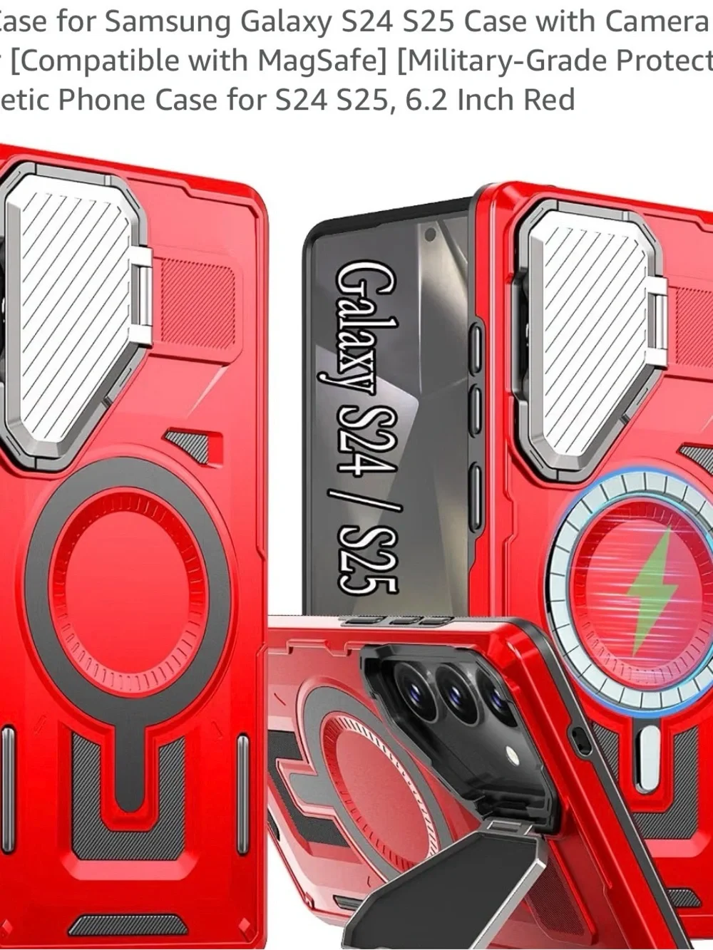 Red Magnetic Rugged Case with camera lens cover for Samsung Galaxy S24 S25 new